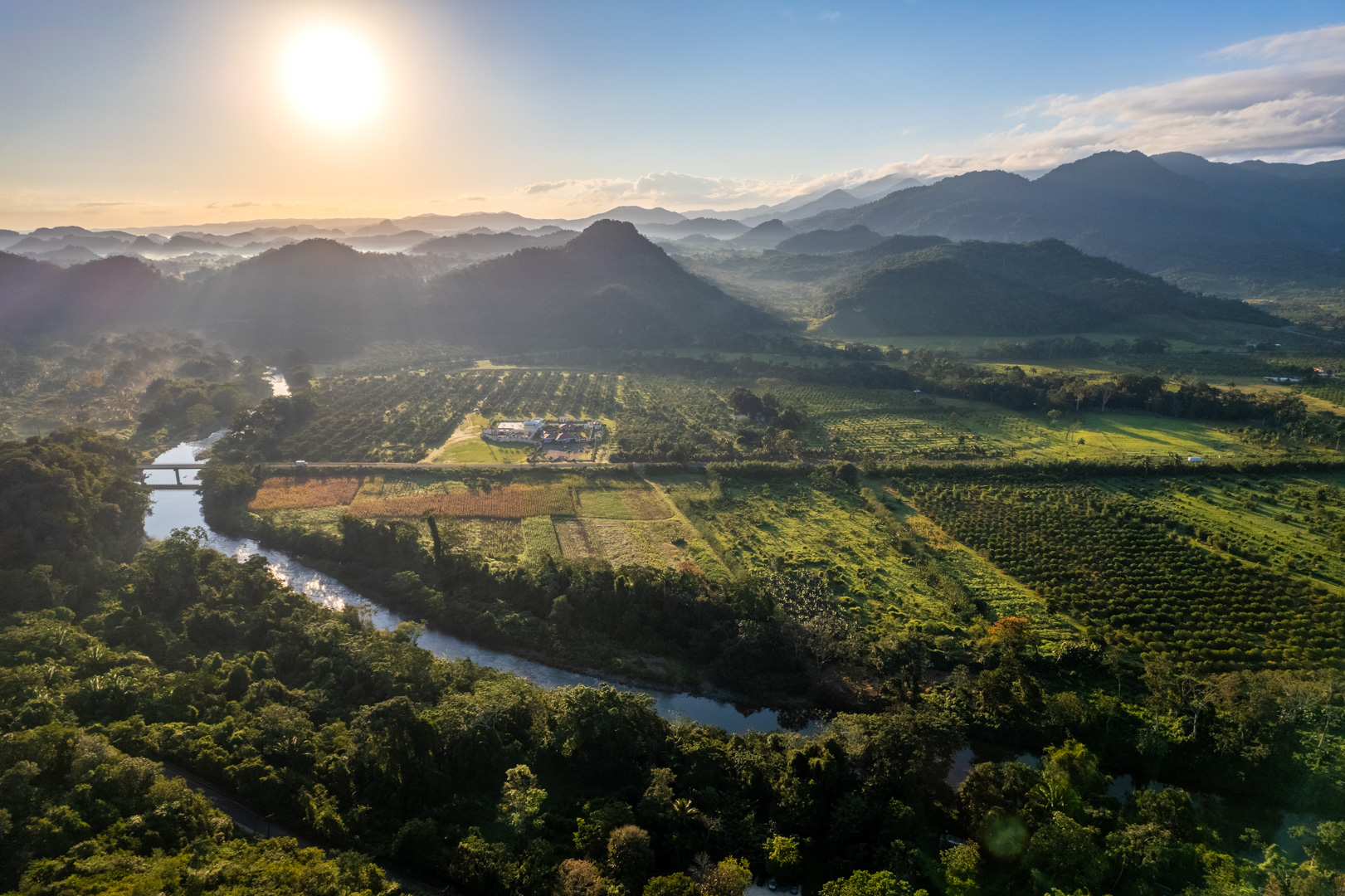 A sunrise from behind the mountains on the sleeping giant property