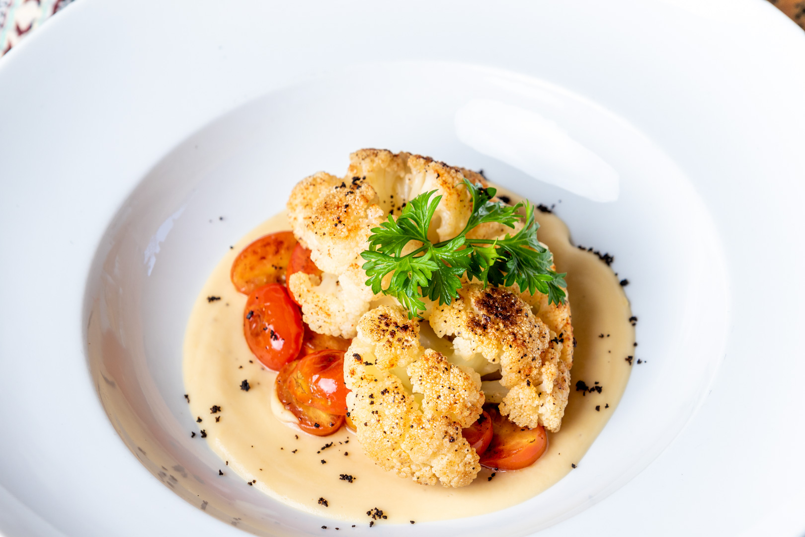 Grilled cauliflower from The Grove House at The Rainforest Lodge at Sleeping Giant