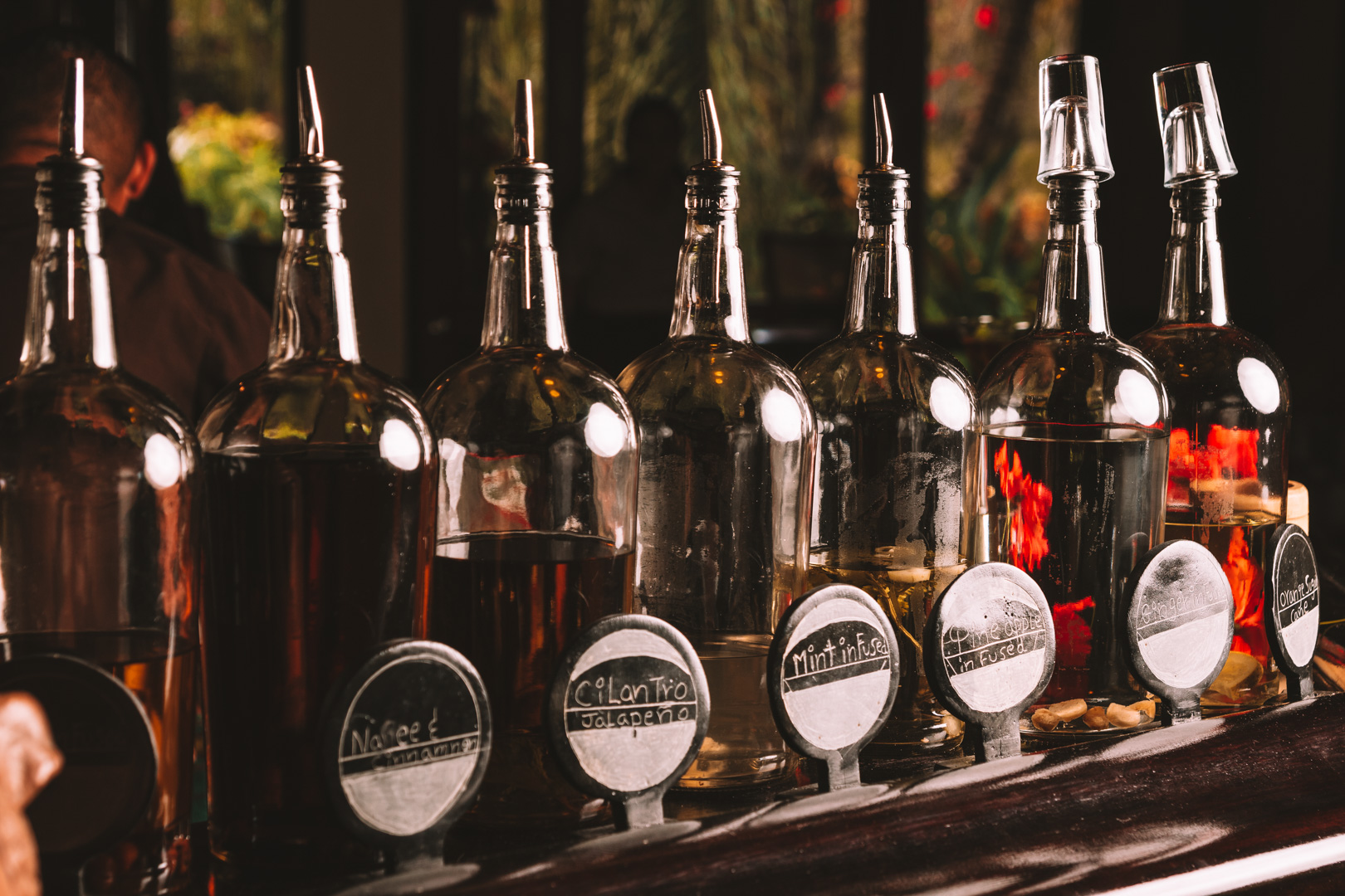 Different flavors of syrups from the grove house restaurant at the rainforest lodge at sleeping giant