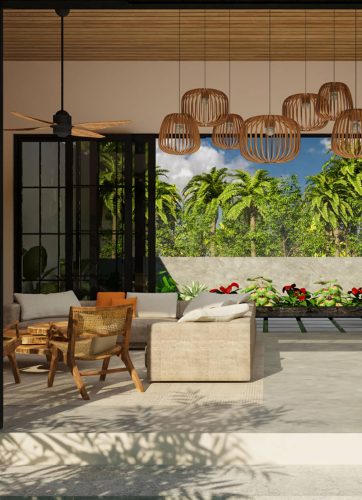 A digital render of a house being built at The Banks at The Rainforest Lodge at Sleeping Giant