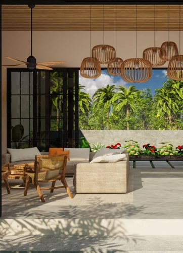 A digital render of a house being built at The Banks at The Rainforest Lodge at Sleeping Giant
